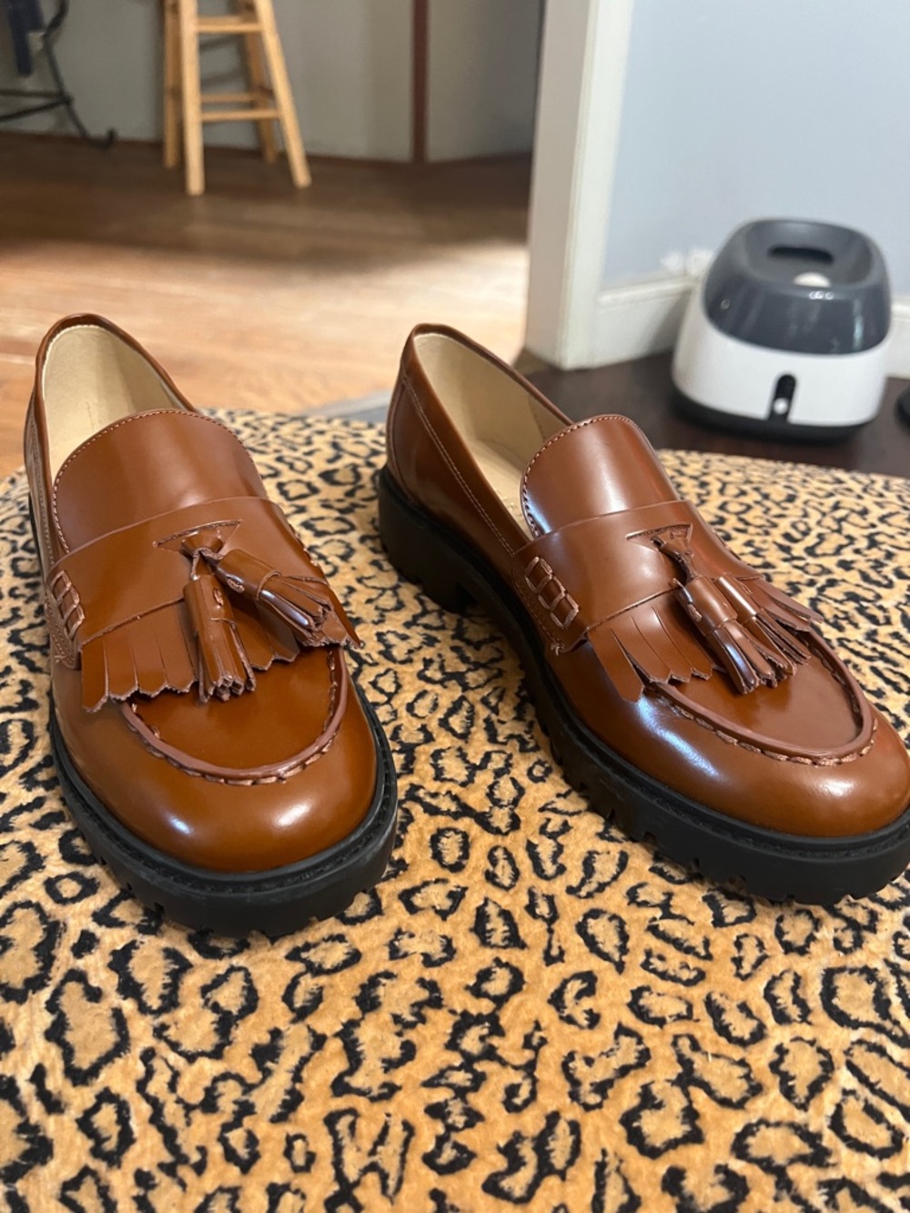 Marc Fisher Cognac Leather Tassel Kiltie Loafers